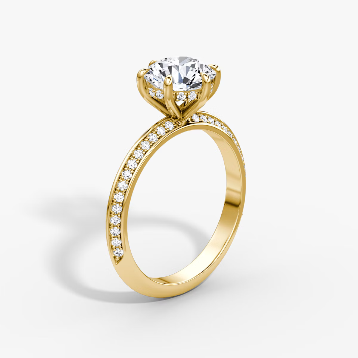 The Sculpted Round Hidden Halo Diamond Ring with Pavé Setting