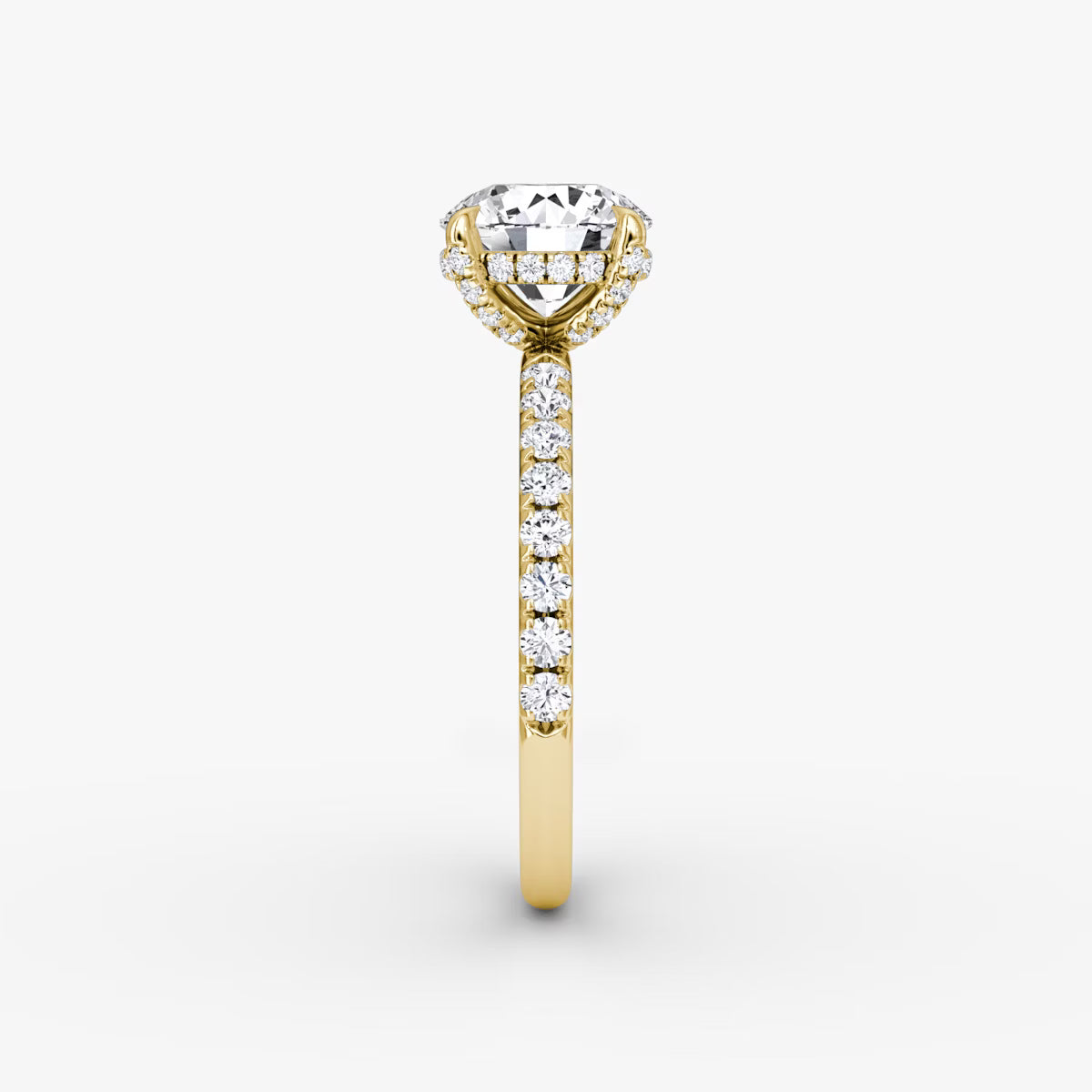 Round Hidden Halo Diamond Ring with Pavé Setting and Prong-Set Accents