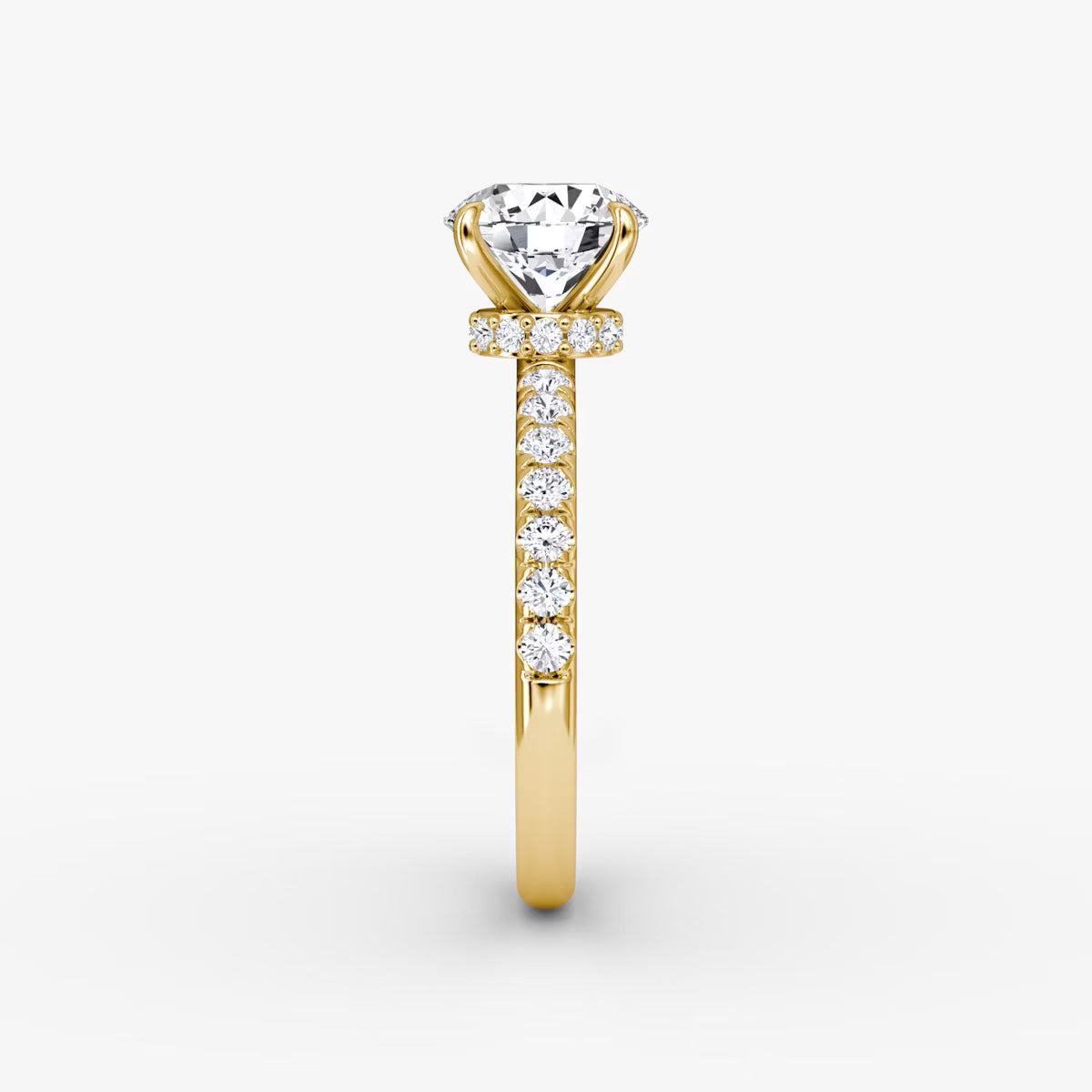 Round Secret Halo Diamond Ring with Pavé Setting
