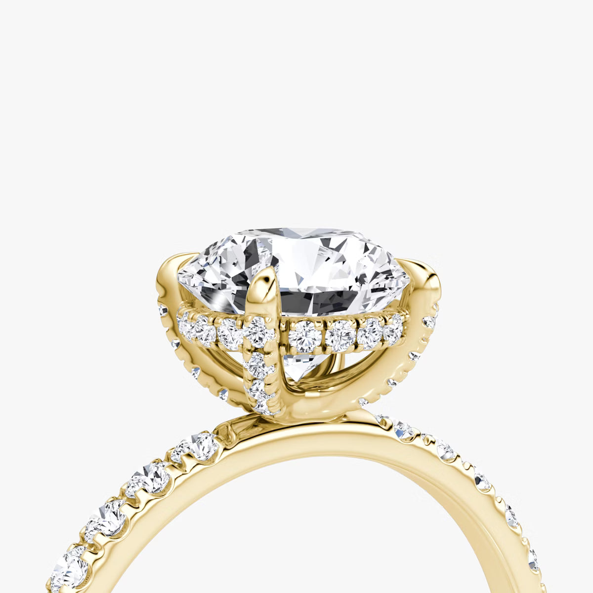 Round Hidden Halo Diamond Ring with Pavé Setting and Prong-Set Accents