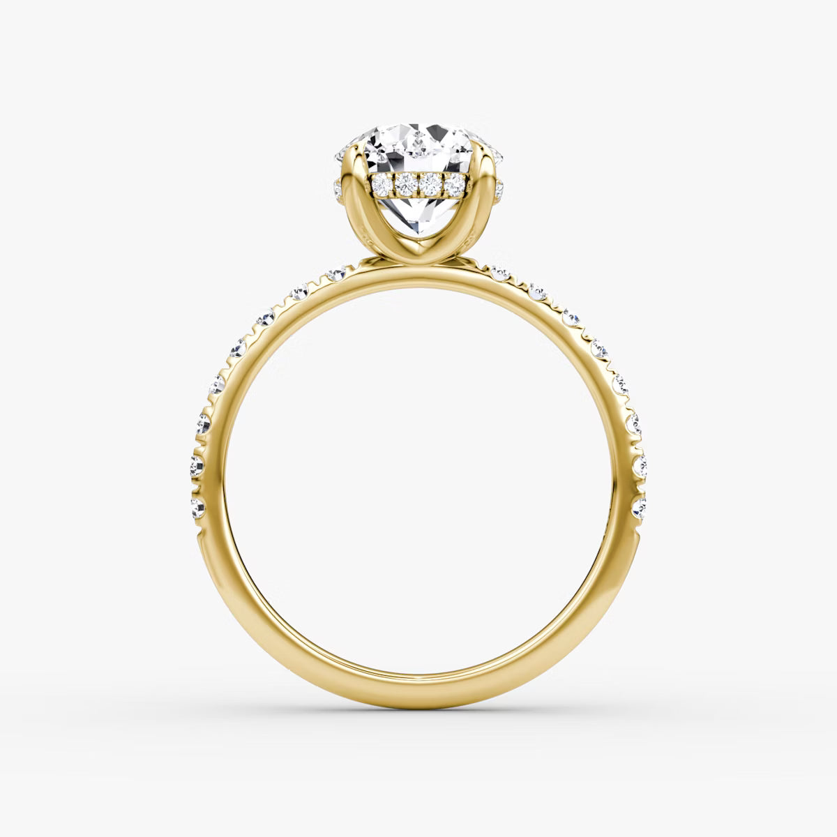 Round Hidden Halo Diamond Ring with Pavé Setting
