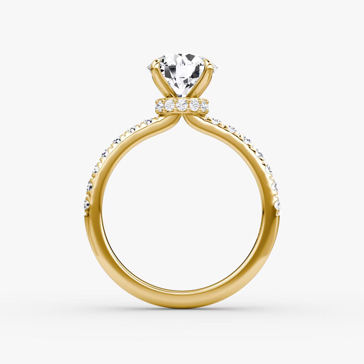 Round Secret Halo Diamond Ring with Pavé Setting