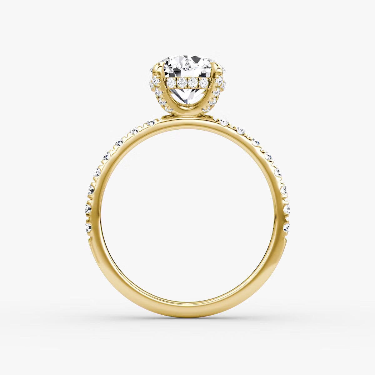 Round Hidden Halo Diamond Ring with Pavé Setting and Prong-Set Accents