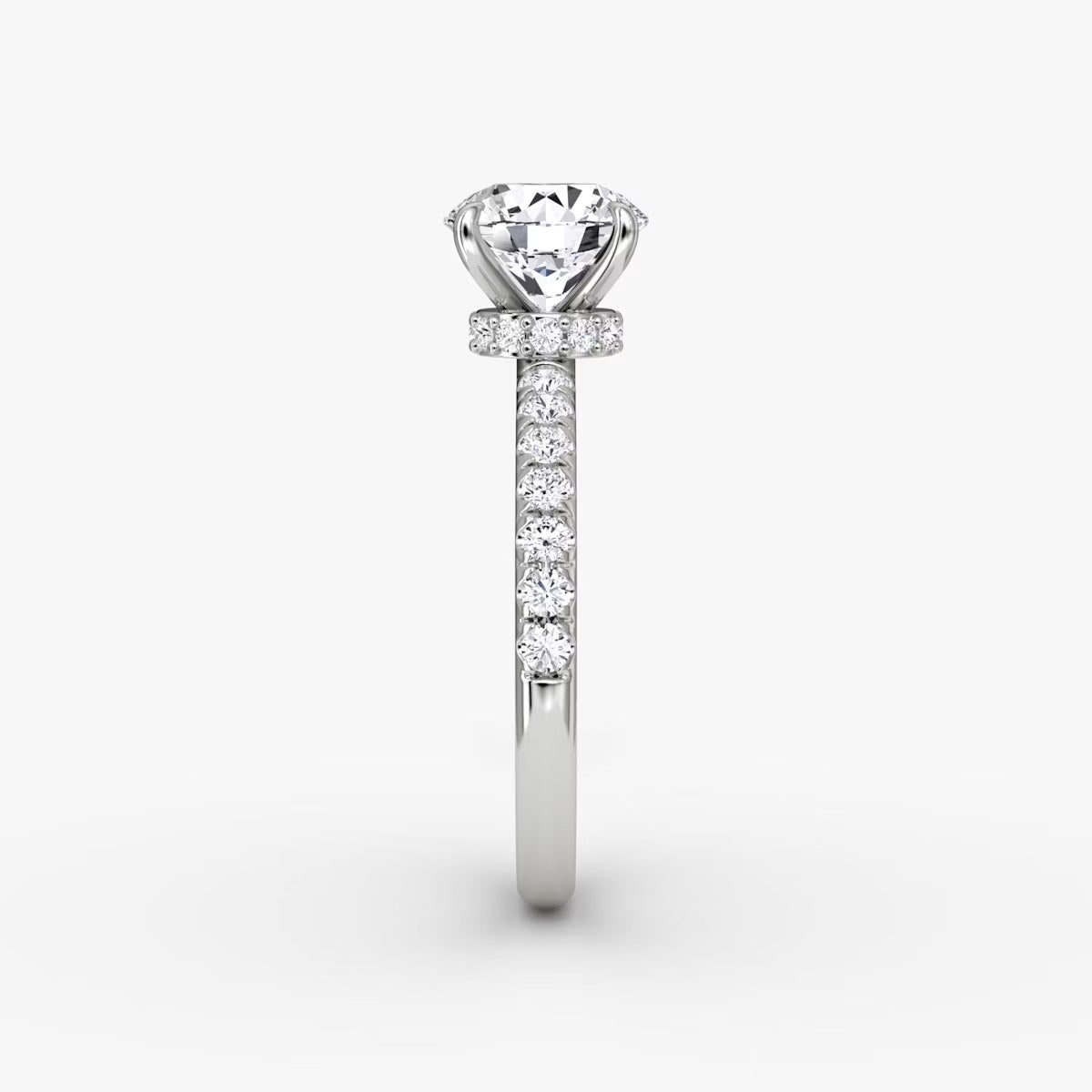 Round Secret Halo Diamond Ring with Pavé Setting