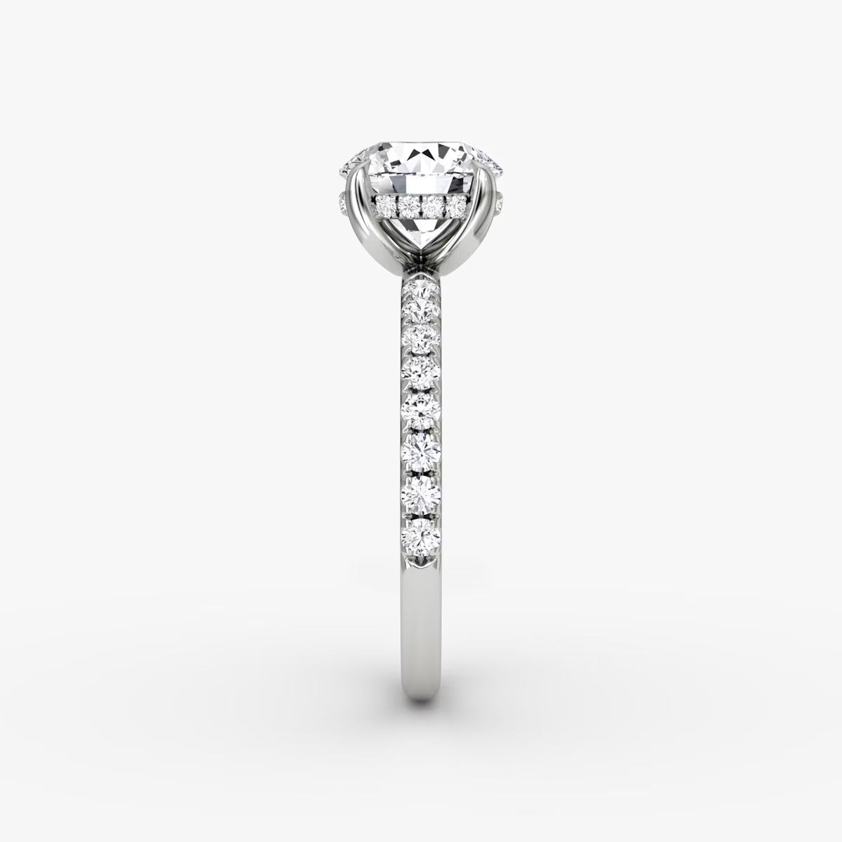 Round Hidden Halo Diamond Ring with Pavé Setting