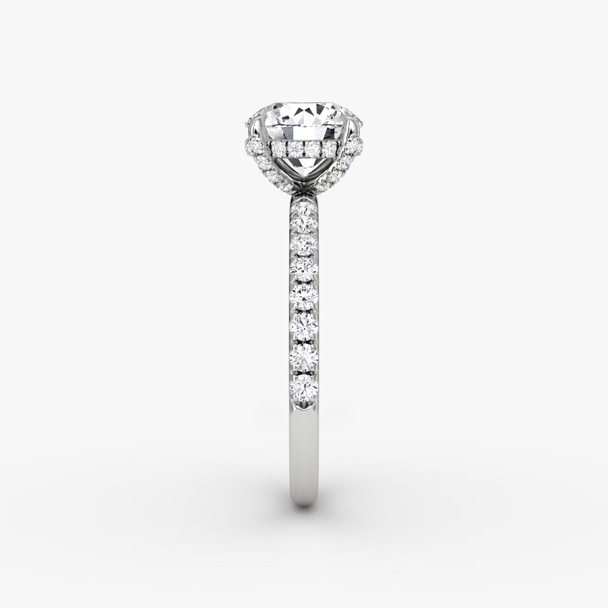 Round Hidden Halo Diamond Ring with Pavé Setting and Prong-Set Accents