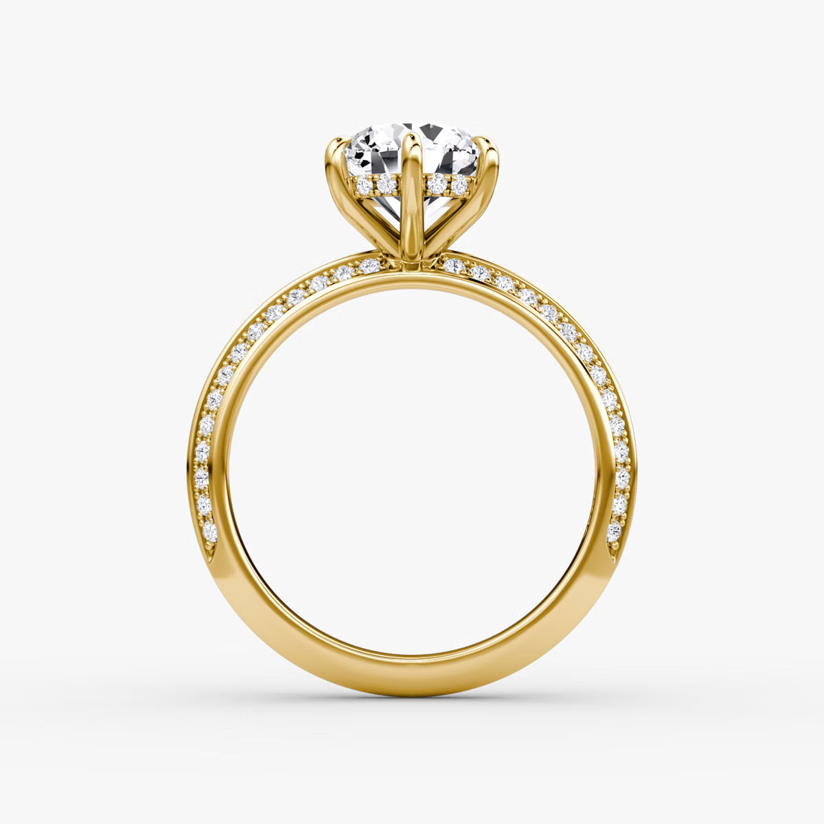 The Sculpted Round Hidden Halo Diamond Ring with Pavé Setting