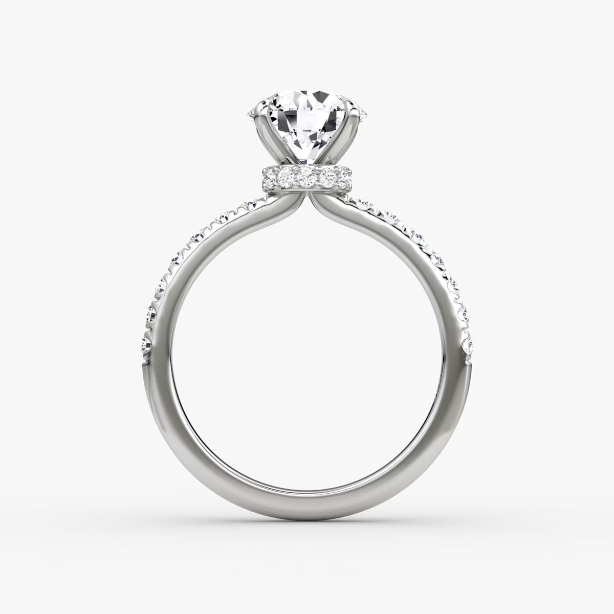 Round Secret Halo Diamond Ring with Pavé Setting