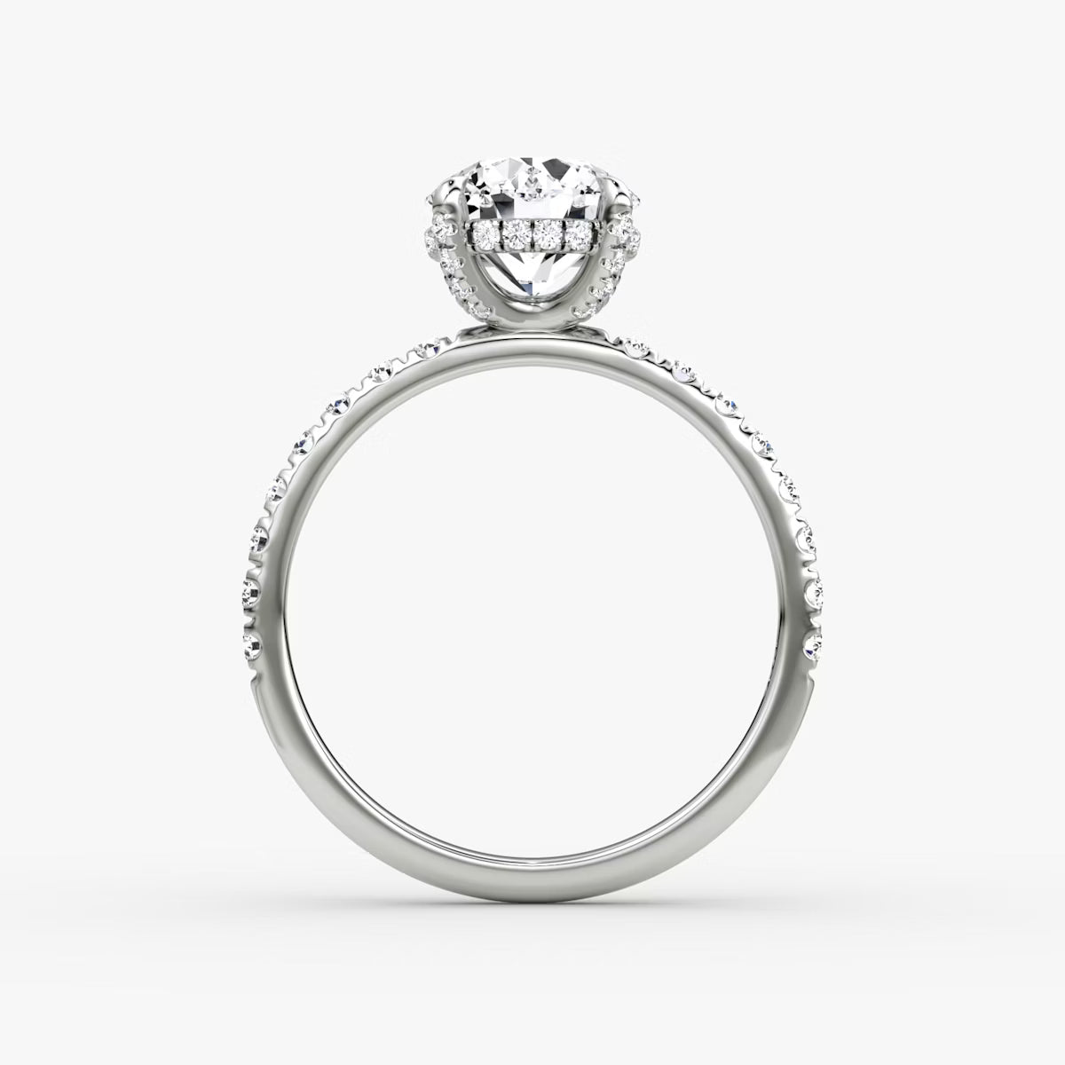Round Hidden Halo Diamond Ring with Pavé Setting and Prong-Set Accents