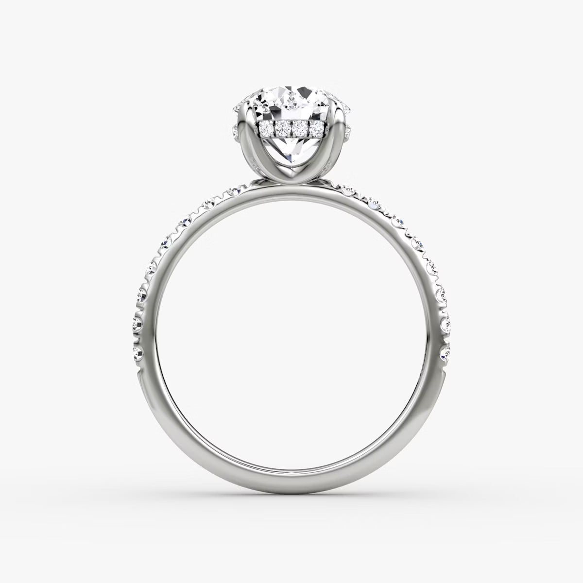 Round Hidden Halo Diamond Ring with Pavé Setting