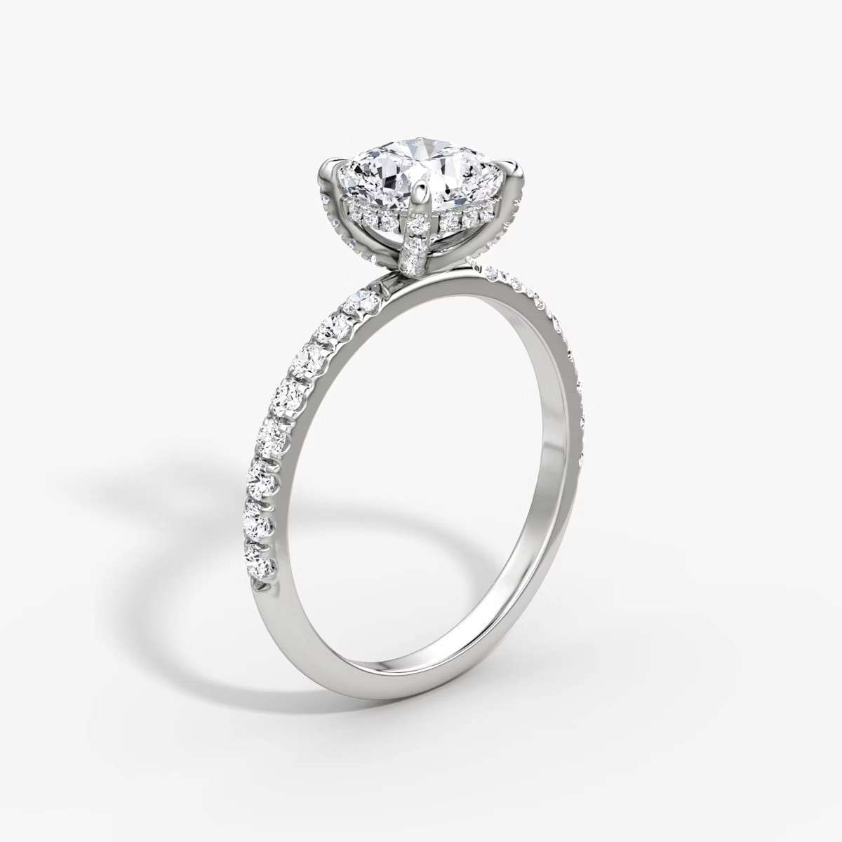 Cushion Hidden Halo Diamond Ring with Pavé Setting and Prong-Set Accents